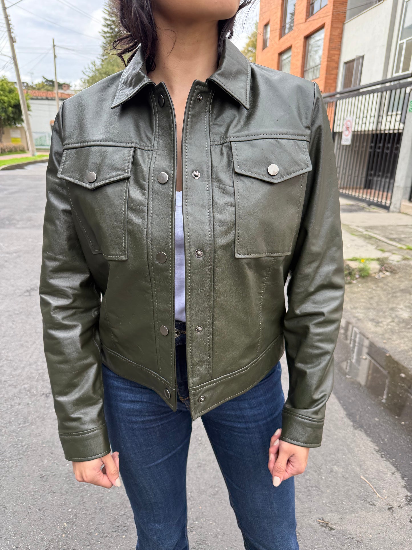 Chaqueta Italia - Cuero Verde Militar