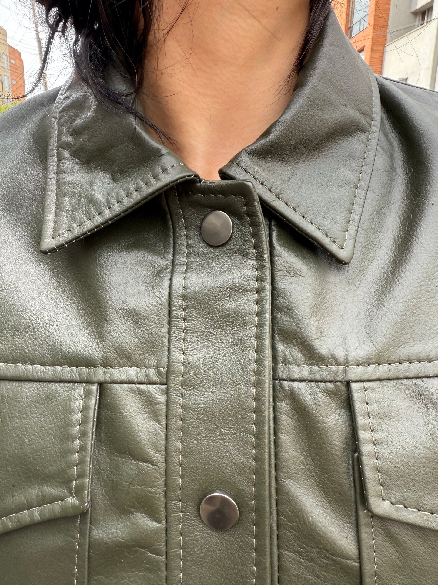 Chaqueta Italia - Cuero Verde Militar