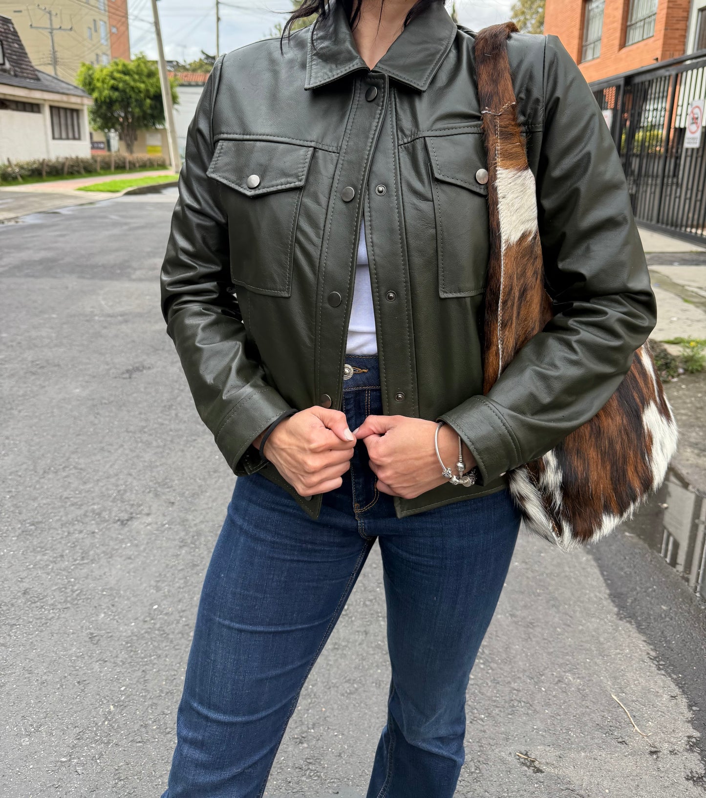 Chaqueta Italia - Cuero Verde Militar