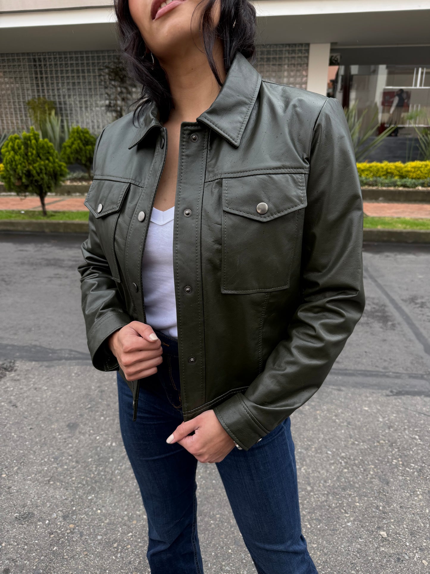 Chaqueta Italia - Cuero Verde Militar
