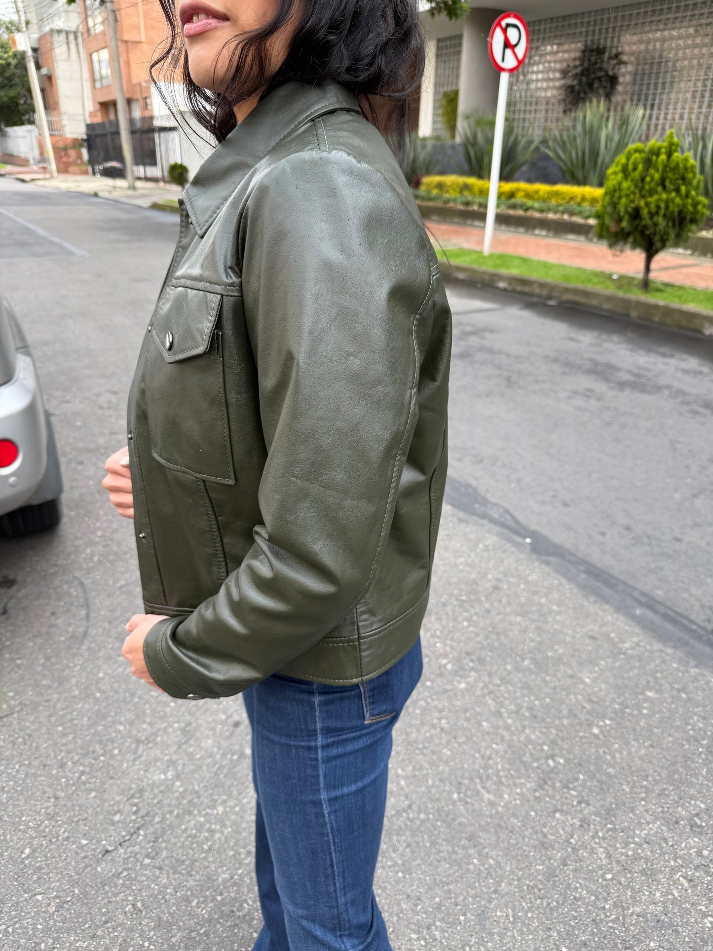 Chaqueta Italia - Cuero Verde Militar