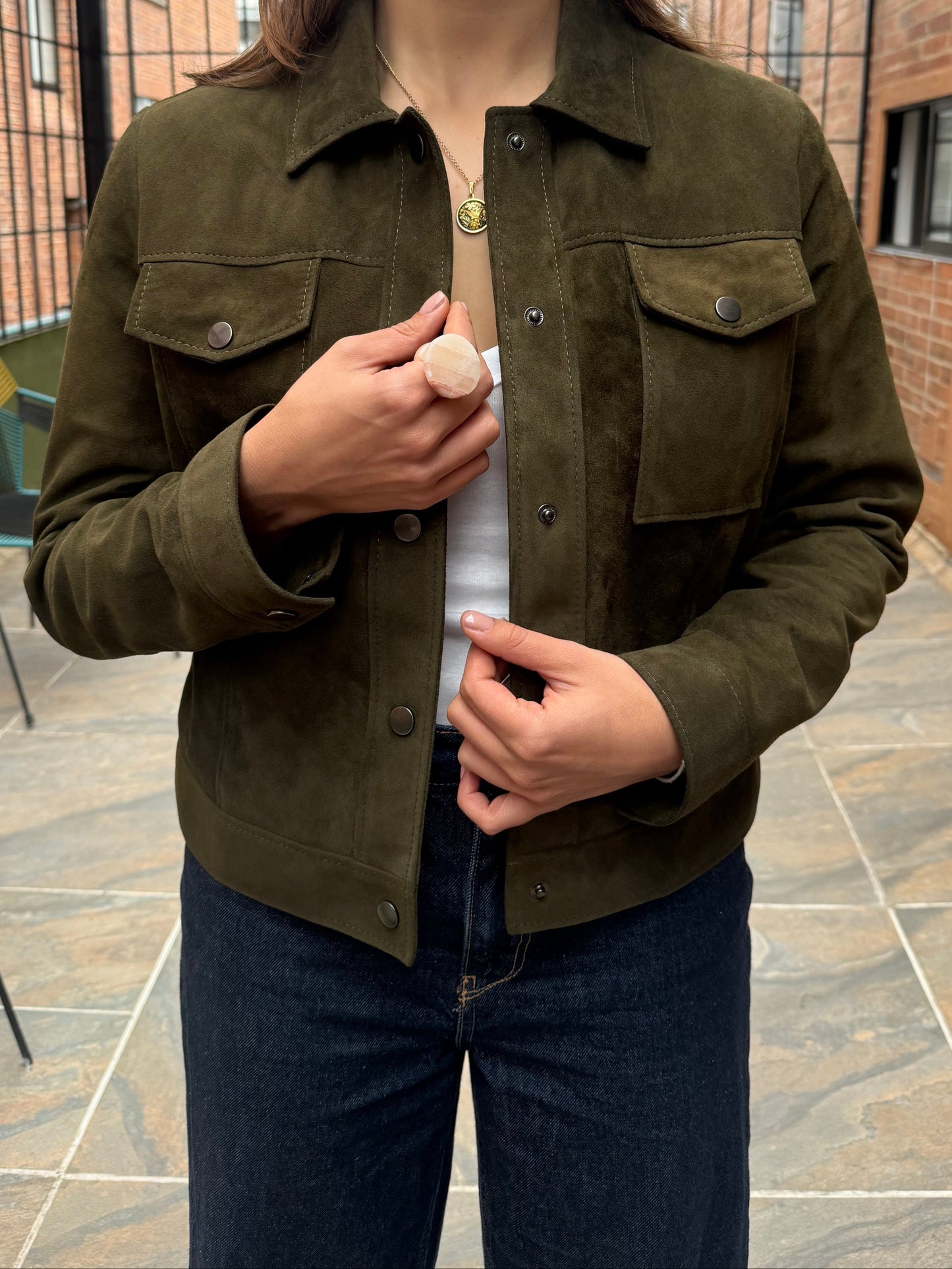 Chaqueta Italia - Gamuza Verde Oliva